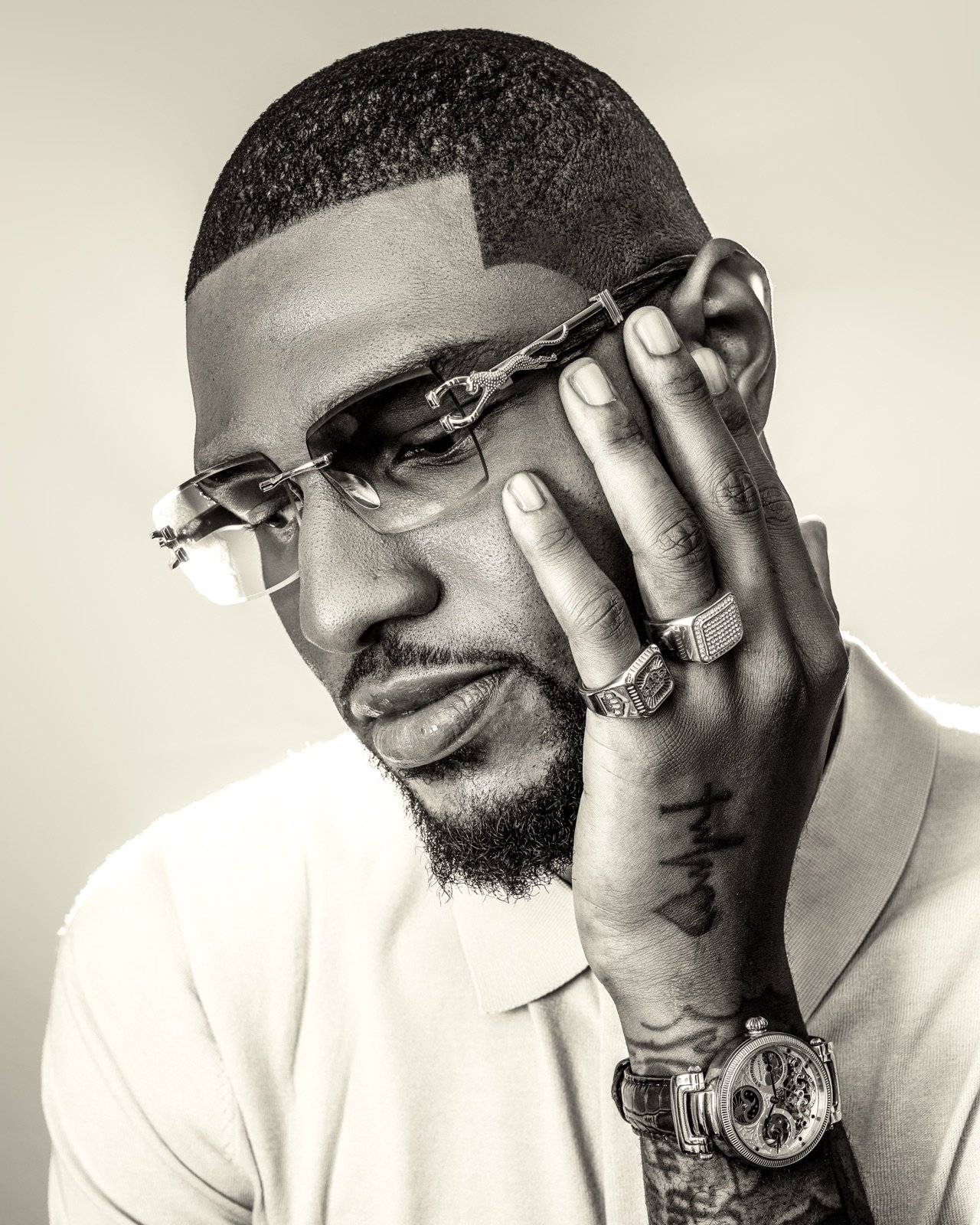 Black-and-white close-up portrait of the Brook-Lyfe artist