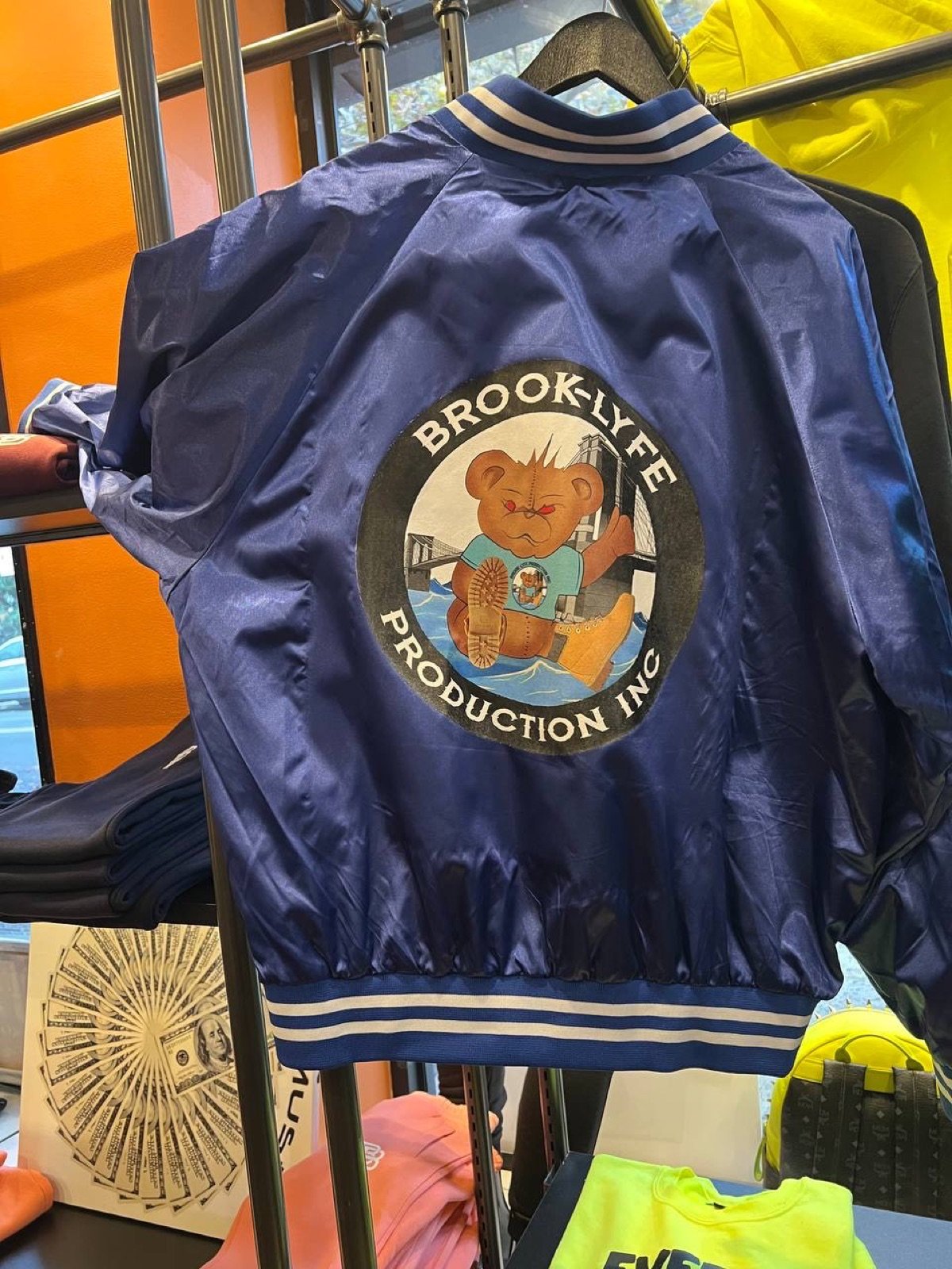 Royal blue Brook-Lyfe satin jacket with large back logo